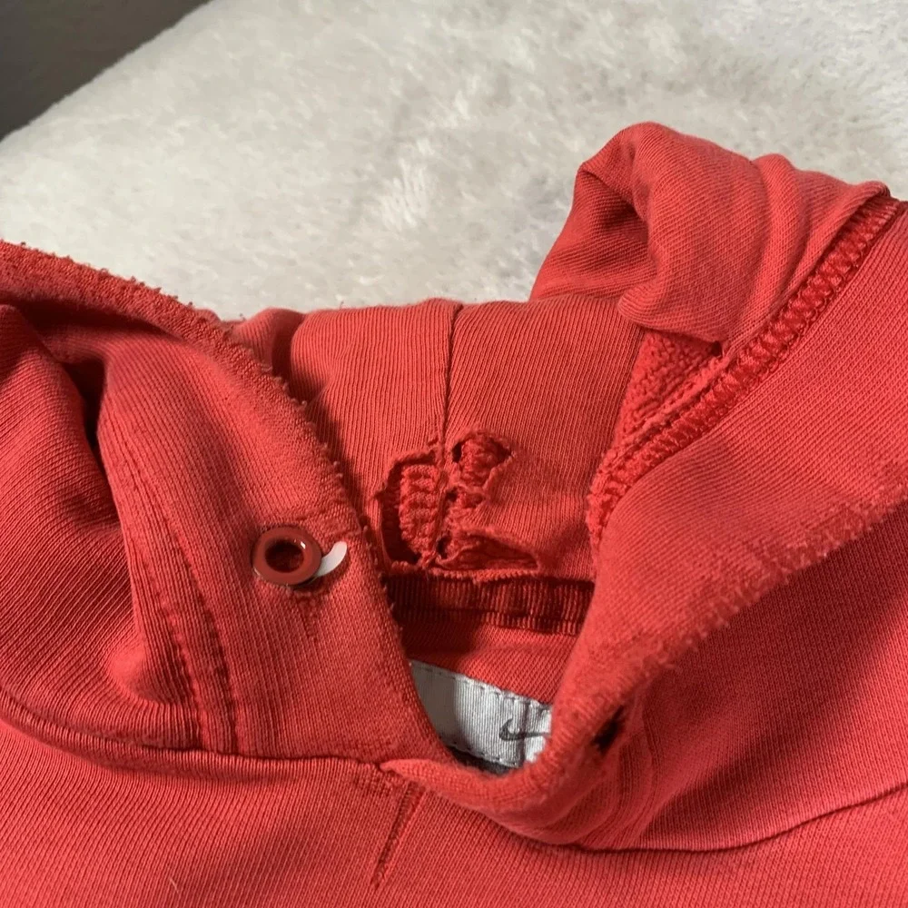 Vintage‎ Nike Essentials Small Swoosh Hoodie Mens Large Red Y2K Gray Tag FLAWS